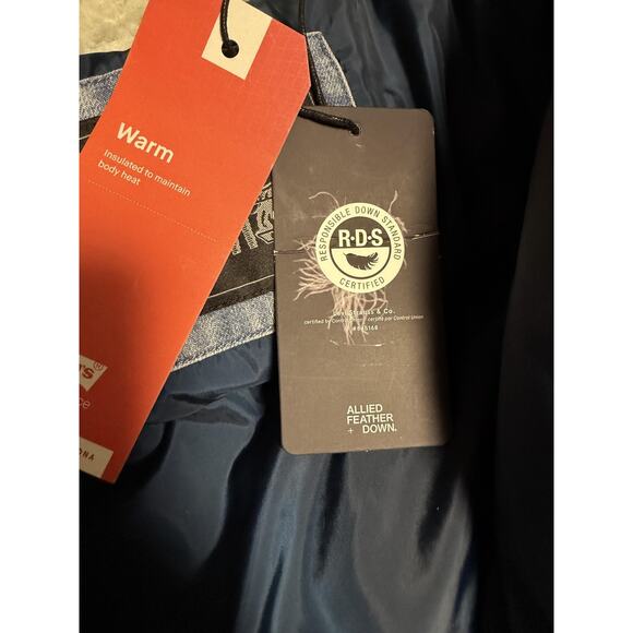 Levis Strauss Jacket Mens Small Light Wash Denim Down Puffer Coat RDS Warm - Picture 11 of 14